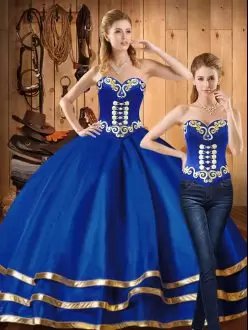 Decent Blue Sweetheart Neckline Embroidery Sweet 16 Quinceanera Dress Sleeveless Lace Up