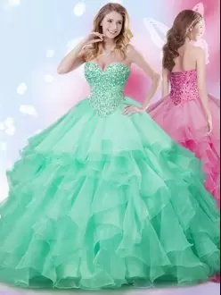 Suitable Floor Length Apple Green 15 Quinceanera Dress Sweetheart Sleeveless Lace Up