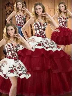 Cheap Sweep Train Ball Gowns Vestidos de Quinceanera Wine Red Sweetheart Organza Sleeveless Lace Up