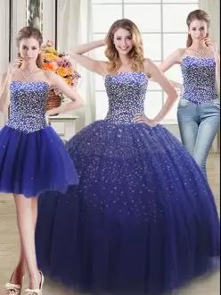 Beauteous Beading Sweet 16 Dresses Royal Blue Lace Up Sleeveless Floor Length