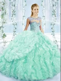 Hot Sale Apple Green 15 Quinceanera Dress Sweetheart Sleeveless Brush Train Lace Up