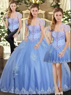 Light Blue Strapless Neckline Beading and Appliques 15 Quinceanera Dress Sleeveless Lace Up