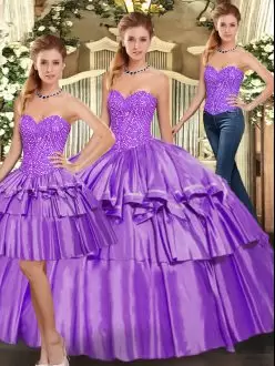 Super Organza Sleeveless Floor Length Quince Ball Gowns and Beading and Ruffled Layers