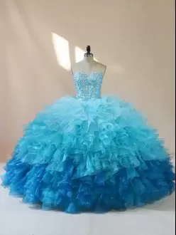 Multi-color Organza Lace Up Sweet 16 Quinceanera Dress Sleeveless Floor Length Beading and Ruffles