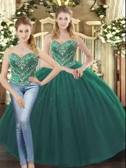 Tulle Sleeveless Floor Length 15 Quinceanera Dress and Beading