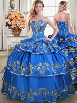 New Arrival Blue Sweetheart Neckline Beading and Embroidery and Ruffled Layers Quinceanera Gown Sleeveless Lace Up