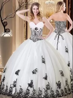 Custom Designed Elegant White and Black Zebro Print Quinceanera Dress Under 200