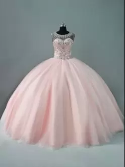 Custom Designed Plus Size Ball Gowns Vestidos de Quinceanera Peach Scoop See Through Neck Sleeveless Zipper Back