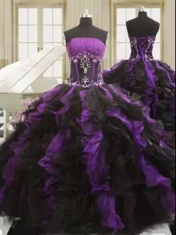 Edgy Organza Sleeveless Floor Length Quinceanera Dresses and Beading and Ruffles