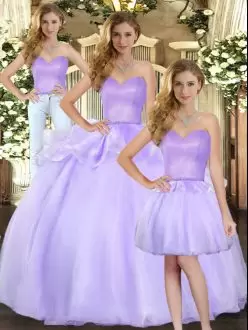 Sweetheart Sleeveless Quinceanera Gown Floor Length Beading Lavender Organza