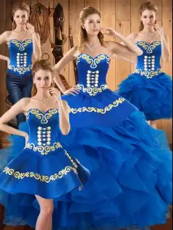 Ball Gowns Sweet 16 Dress Blue Sweetheart Satin and Organza Sleeveless Floor Length Lace Up
