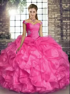 Low Price Sleeveless Off The Shoulder Beading and Ruffles Lace Up Quinceanera Gowns