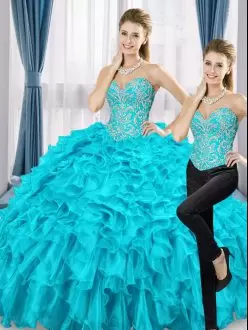 Inexpensive Organza Sleeveless Floor Length Sweet 16 Quinceanera Dress and Beading and Ruffles