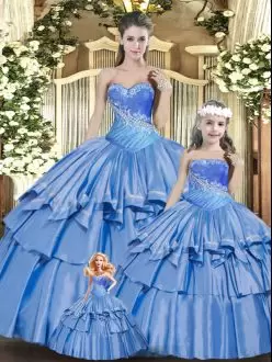 Ball Gowns Quince Ball Gowns Baby Blue Sweetheart Organza Sleeveless Floor Length Lace Up