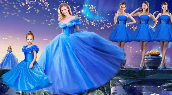 Delicate Ball Gowns Quinceanera Gowns Royal Blue Off The Shoulder Tulle Short Sleeves Floor Length Lace Up