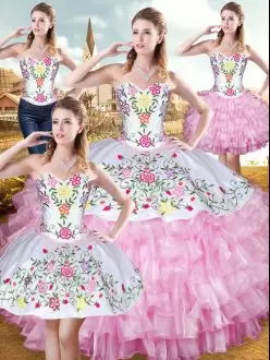 Designer Organza and Taffeta Sleeveless Floor Length Sweet 16 Quinceanera Dress and Embroidery and Ruffled Layers