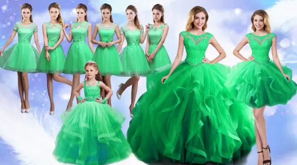 Artistic Green Ball Gowns Beading and Ruffles Sweet 16 Dresses Lace Up Organza Sleeveless Floor Length