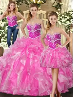 Superior Ball Gowns Quinceanera Gown Rose Pink Sweetheart Organza Sleeveless Floor Length Lace Up