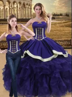 Spectacular Purple Quinceanera Dress Sweet 16 and Quinceanera with Beading and Ruffles Sweetheart Sleeveless Lace Up