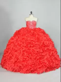 Sleeveless Sweetheart Brush Train Lace Up Beading and Ruffles 15 Quinceanera Dress Sweetheart