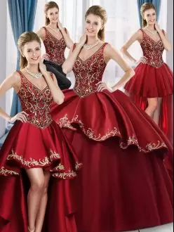 Stylish Satin V Neck 4 Pieces Quinceanera Dress with Embroidery Top