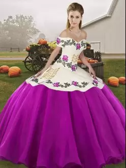 White And Purple Sleeveless Organza Lace Up Quince Ball Gowns for Military Ball and Sweet 16 and Quinceanera