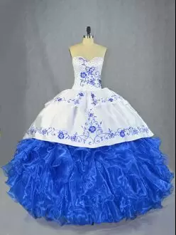 Blue And White Ball Gown Prom Dress Sweetheart Sleeveless Brush Train Lace Up