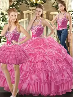 Fine Tulle Sleeveless Floor Length Quinceanera Gowns and Beading and Ruffles and Pick Ups