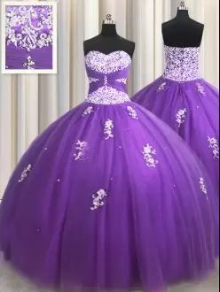 Glittering Sweetheart Sleeveless Tulle 15th Birthday Dress Beading and Appliques Zipper