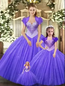 Cheap Purple Straps Neckline Beading Sweet 16 Dress Sleeveless Lace Up