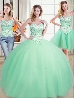 Beading Quinceanera Dress Apple Green Lace Up Sleeveless Floor Length