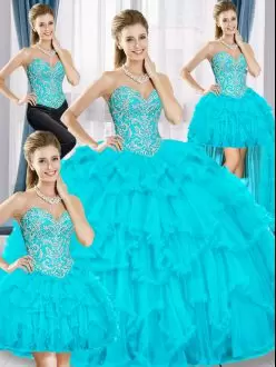 Great Sleeveless Sweetheart Lace Up Floor Length Beading and Ruffles Sweet 16 Dresses Sweetheart