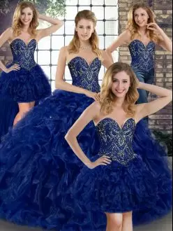 Royal Blue Sweetheart Lace Up Beading and Ruffles Quinceanera Dress Sleeveless