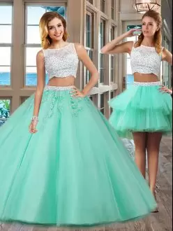 Apple Green Sweet 16 Dresses Military Ball and Sweet 16 and Quinceanera with Beading and Appliques Bateau Sleeveless Side Zipper