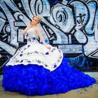 Fantastic Royal Blue and Blue And White Sleeveless Organza Court Train Lace Up 15th Birthday Dress for Military Ball and Sweet 16 and Quinceanera