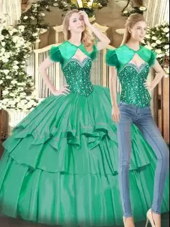 Fancy Turquoise Lace Up Sweet 16 Dresses Beading and Ruffled Layers Sleeveless Floor Length