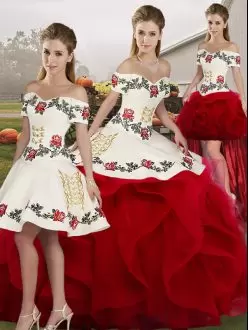 4 Pieces Off The Shoulder Short Sleeves Embroidery and Ruffles Quinceanera Dress