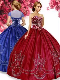 Simple Floor Length Wine Red Quinceanera Gowns Sweetheart Sleeveless Lace Up