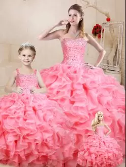 Chic Floor Length Watermelon Red Quinceanera Dresses Sweetheart Sleeveless Lace Up