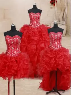 Pretty Floor Length Red 15 Quinceanera Dress Sweetheart Sleeveless Lace Up