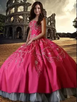 Extravagant Hot Pink Sleeveless Beading and Embroidery Floor Length Vestidos de Quinceanera
