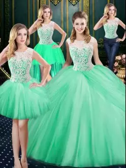 Sleeveless Scoop Lace and Pick Ups Zipper Quinceanera Dresses