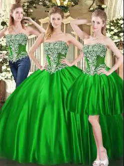 Dramatic Green Tulle Lace Up Sweet 16 Dress Sleeveless Floor Length Beading