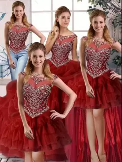 Excellent Wine Red Ball Gowns Beading and Pick Ups 15 Quinceanera Dress Zipper Organza Sleeveless