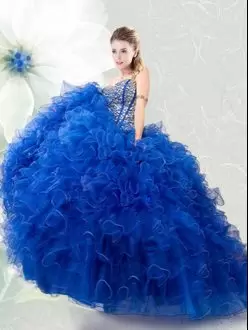 Graceful Sweetheart Sleeveless Sweet 16 Quinceanera Dress Floor Length Beading and Ruffles Royal Blue Organza