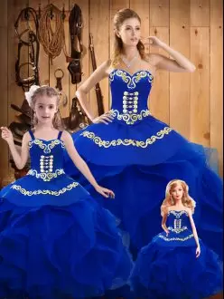 Royal Blue Lace Up 15th Birthday Dress Ruffles Sleeveless Floor Length