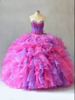 Noble Multi-color Lace Up 15th Birthday Dress Beading and Ruffles Sleeveless
