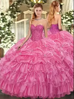 Stylish Organza Sleeveless Floor Length 15 Quinceanera Dress and Beading and Ruffled Layers and Pick Ups