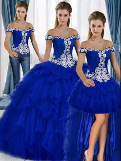 Royal Blue Lace Up Sweetheart Beading and Embroidery Quinceanera Dress Tulle Sleeveless Sweep Train