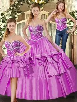 Classical Sleeveless Sweetheart Lace Up Floor Length Beading and Ruffled Layers Quinceanera Gown Sweetheart